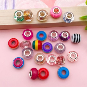 DIY Resin Large Hole Spacer Beads Colorful Round Striped Glitter Flower Beads For Bracelet Jewelry Making Findings Women Accessories