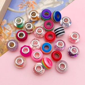 Colorful resin big hole beads with metal core for DIY bracelet jewelry making