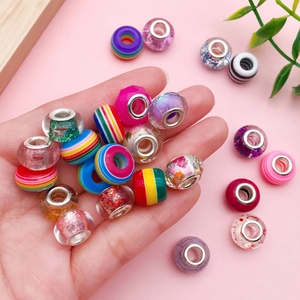 DIY colorful large hole resin beads set for bracelets with various textures and vibrant patterns