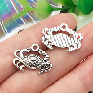 Macro detail of silver crab charms showing intricate textures and hanging ring structure