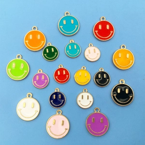 Alloy Smiley Face Pendants Colorful Enamel Round Charms For DIY Jewelry Making Necklace Bracelet Keychain Happy Face Accessory
