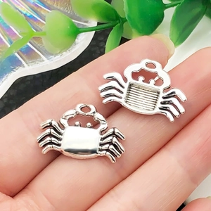Macro view of crab-shaped silver alloy pendants showing front and hollow back details