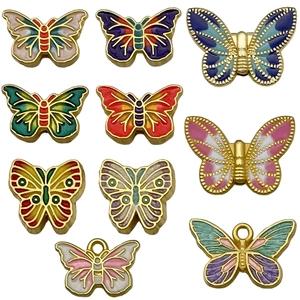 Set van 10 kleurrijke vlinderbedeltjes van matte goudlegering voor doe-het-zelf sieraden