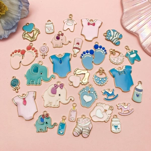 Set de dijes para bebé con huellas biberones y mamelucos de esmalte para DIY