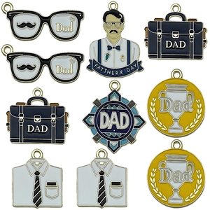 Father's Day enamel alloy charms set featuring glasses, tie, and Dad trophy pendants