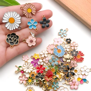 Colorful enamel alloy flower charms with pearls for DIY jewelry making and pendants
