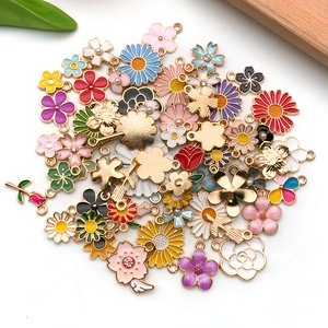 Assorted colorful enamel flower pendants including daisy and rose for DIY jewelry