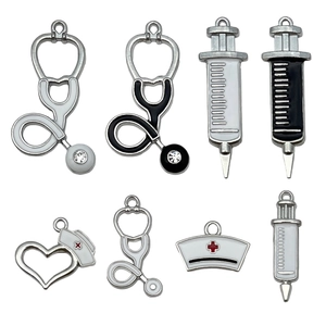8pcs medical enamel charms set including stethoscope syringe and nurse hat pendants