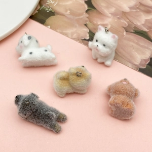 Set of five colorful flocked puppy charms for DIY keychains and bag accessories