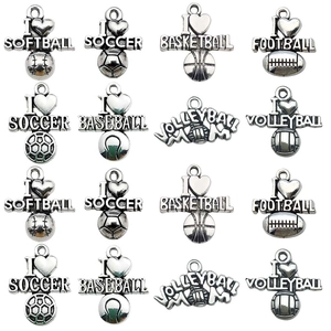 Zinc alloy vintage silver sports charms including basketball and soccer balls for DIY jewelry
