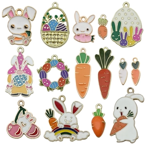 Set de pendentifs émaillés lapin de Pâques et carotte pour bijoux DIY et porte-clés