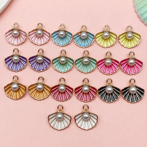 Enamel Scallop Shell Pendants With Faux Artificial Pearl Alloy Nautical Charms For DIY Necklace Bracelet Making Women Jewelry Findings