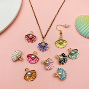Colorful shell charm necklace and pendants with pearl accents for DIY jewelry