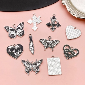 Gothic skull butterfly and grim reaper pendants in silver alloy with black enamel finish