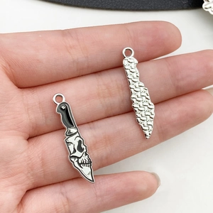 Gothic skull knife and textured bar pendants in silver finish for DIY jewelry