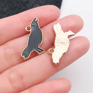 Détail du pendentif corbeau avec émail noir et dos doré pour la création de bijoux DIY