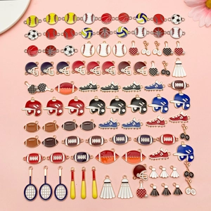 Gemischte Sport-Themen Legierung Emaille Charms Für Schmuckherstellung Basketball Fußball Rugby Tennis Schläger Anhänger DIY Handwerk