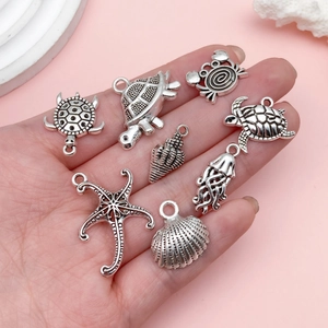 Pendentifs animaux marins en argent antique avec tortues et étoiles pour bijoux DIY