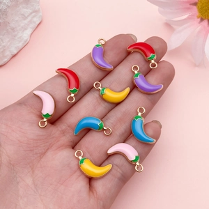 Colorful enamel chili pepper alloy charms for DIY jewelry making with gold-tone rings