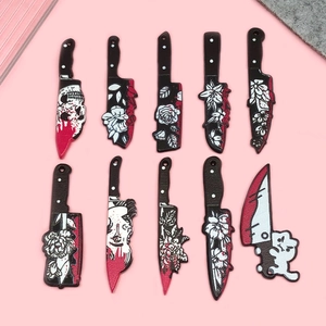 Halloween Acrylic Simulation Knife Pendants Gothic Blood Skull Flower Charms For DIY Jewelry Making Necklaces Accessories