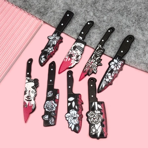 Gothic acrylic knife pendants with skull and rose patterns for DIY Halloween jewelry