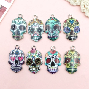 Halloween Zinklegierung Emaille Sugar Skull Charms Für DIY Schmuckherstellung Bunte Mexikanische Tag Der Toten Totenkopf Anhänger Zubehör