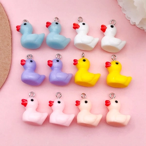 Mini Resin Cartoon Duck Pendants For DIY Jewelry Making Colorful 3D Simulation Animal Charms For Kids Bracelets Necklaces
