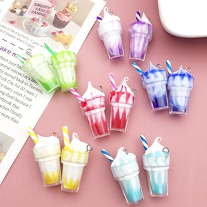 Colorful resin sundae cup charms with cream top and metal rings for DIY jewelry making