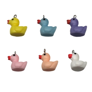 Set of 6 colorful mini resin duck charms with silver metal rings for DIY jewelry making