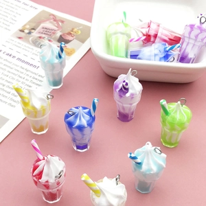 Simulation 3D Ice Cream Sundae Resin Pendants Metal Loop DIY Jewelry Accessories Earring Keychain Charms Mixed Colors Craft