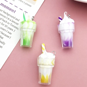Cute 3D resin ice cream charms in green, purple, and yellow with keyrings for DIY jewelry