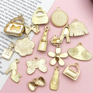 Golden alloy DIY charms with N°5 perfume bottle and lipstick for jewelry making