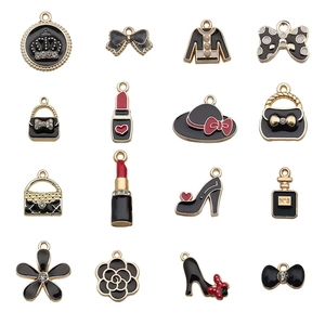 16pcs black and gold alloy charms set featuring heart star and camellia for DIY jewelry
