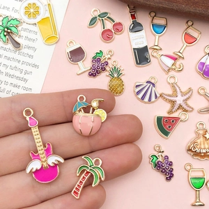 Summer themed colorful enamel DIY charm pendants set in gold alloy finish