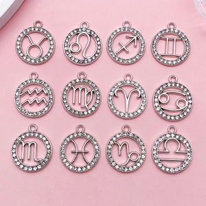 12 Segni Zodiacali Pendente Rotondo Traforato in Lega di Zinco Strass Charms per Fai da Te Collana Bracciale Accessori