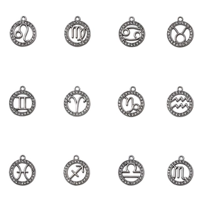 Set di 12 ciondoli zodiacali in argento con strass brillanti e cristalli scintillanti