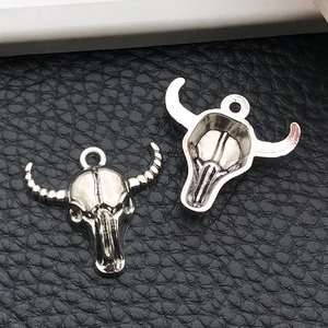 Macro detail of antique silver bull skull pendant showing 3D texture and hollow back