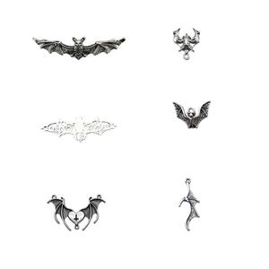 Antique silver bat wing charms in six gothic styles for Halloween jewelry making