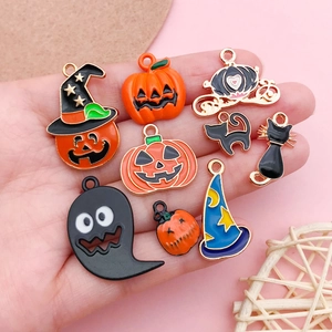 Set de dijes esmaltados de Halloween con calabaza y fantasma para bisutería DIY