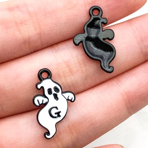 Détails de pendentifs fantômes d'Halloween en émail noir et blanc pour bijoux DIY