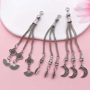 Vintage silver alloy moon flower tassels set for handmade jewelry in ethnic style