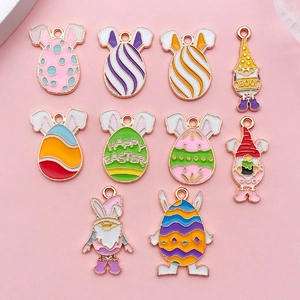 Easter Alloy Enamel Bunny Egg Charms For Jewelry Making DIY Pendants Cartoon Gnome Festival Accessories Holiday Gift