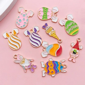 Detailed set of Easter enamel rabbit and egg charms for DIY jewelry and accessories