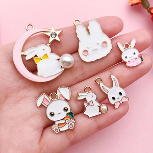 Easter bunny alloy pendants set with moon, star and carrot for DIY jewelry making