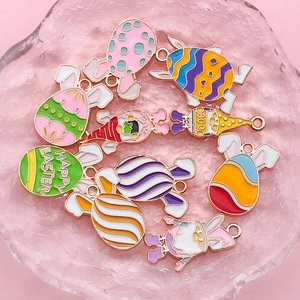 Easter alloy enamel charms featuring rabbits and colorful eggs for DIY jewelry making
