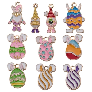 Colorful Easter gnome and egg enamel charms set for DIY jewelry making and crafts