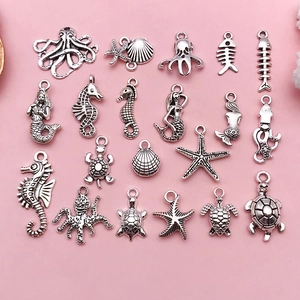 Antique Silver Alloy Ocean Animal Charms Pendants Seahorse Turtle Starfish Mermaid Octopus Fish Bone For DIY Jewelry Making