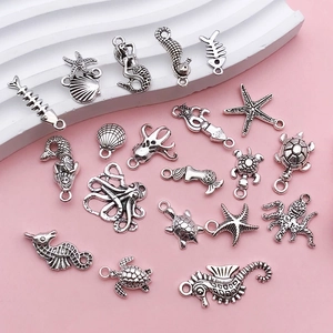Tibetan silver ocean charms set with starfish and seahorse for DIY jewelry making