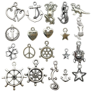 Lot de breloques nautiques en argent antique avec ancres et sirènes pour bijoux DIY artisanat