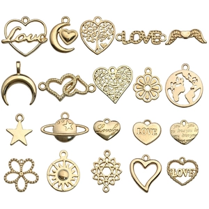 Assorted gold alloy heart and love charms for DIY jewelry making and bracelets